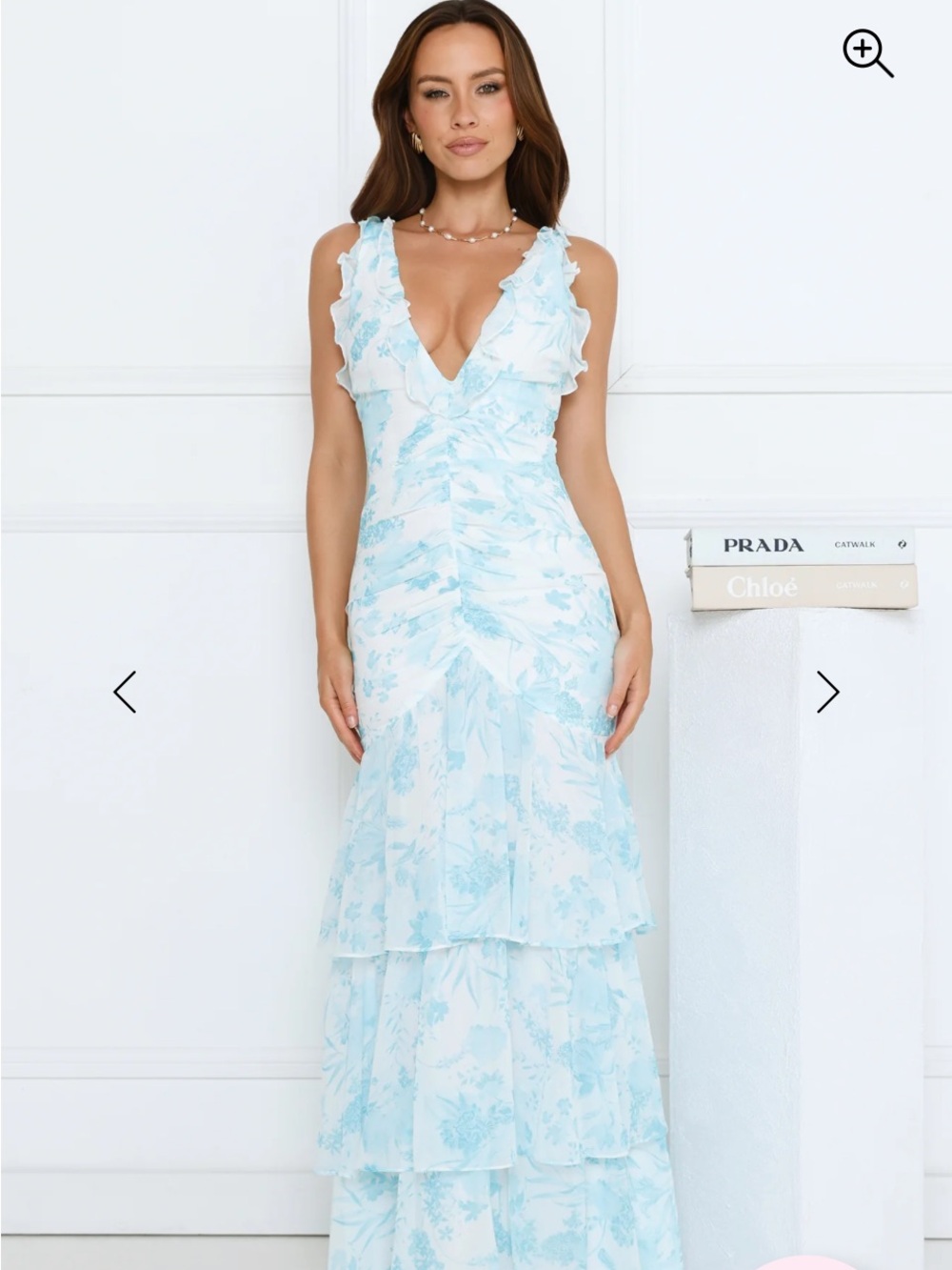 Hello Molly Light Blue Floral Ruffle V-Neck Maxi Dress NWT